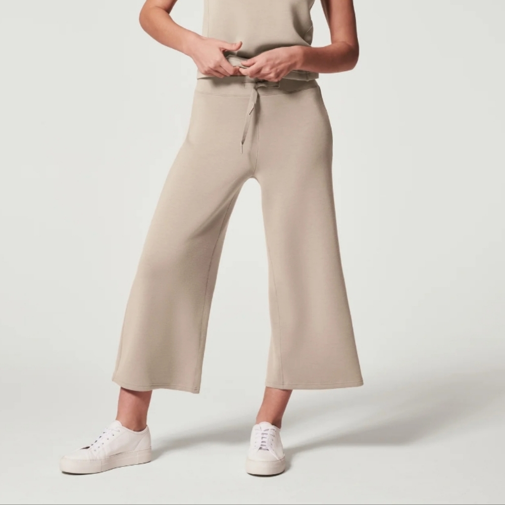 AirEssentials Cropped Wide Leg Pant In FAWN pull on draw string elastic waist
